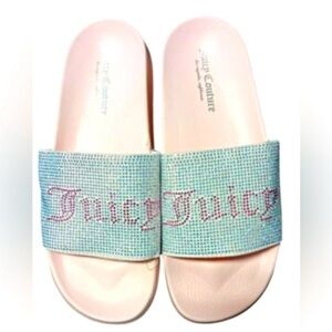 Juicy Couture Pink Wander Rhinestone Sparkle Glitter Logo Slides